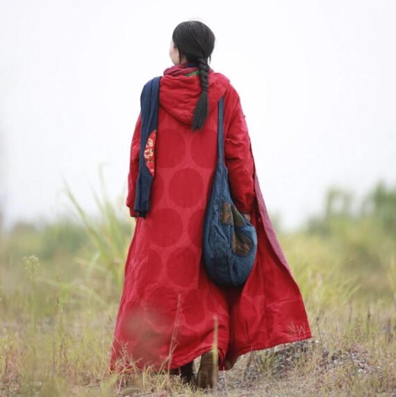 Red Linen Hooded Trench Coat - Image 4