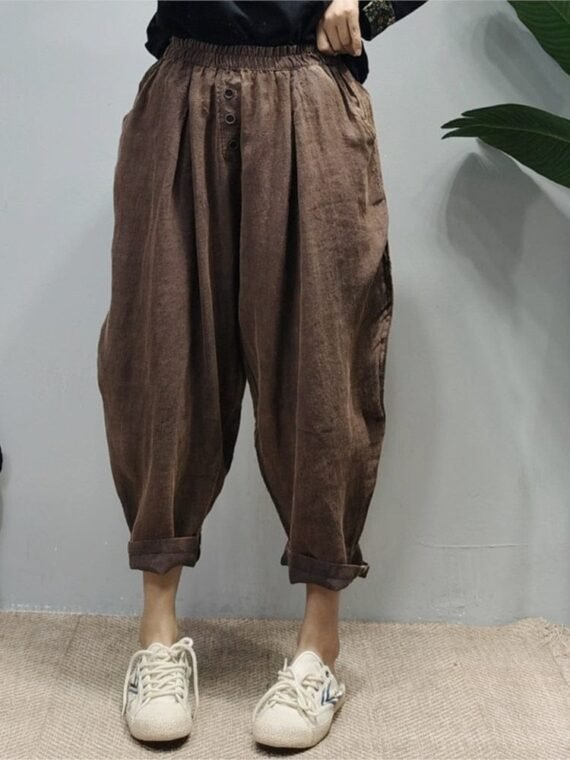 Rolled Up Cotton And linen Trousers - Image 3