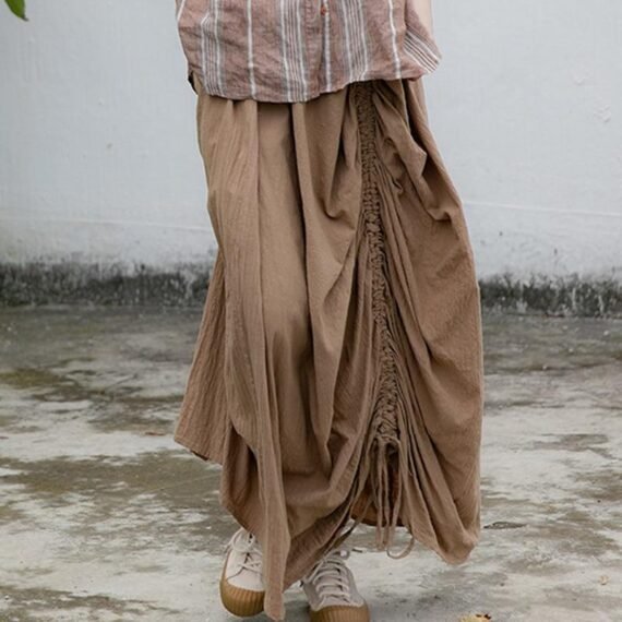 Asymmetrical Cotton Linen Skirt | Lotus - Image 9