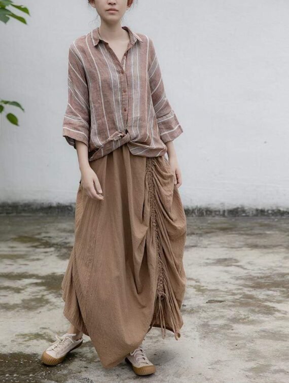 Asymmetrical Cotton Linen Skirt | Lotus - Image 4