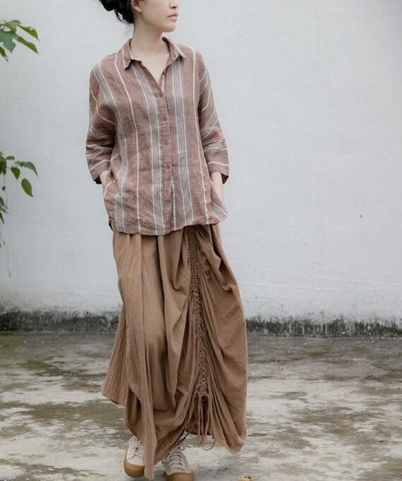 Asymmetrical Cotton Linen Skirt | Lotus - Image 6