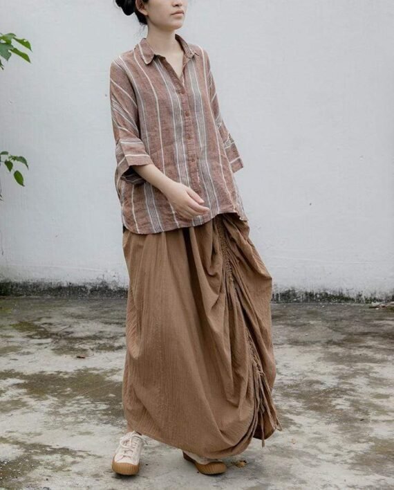 Asymmetrical Cotton Linen Skirt | Lotus - Image 5