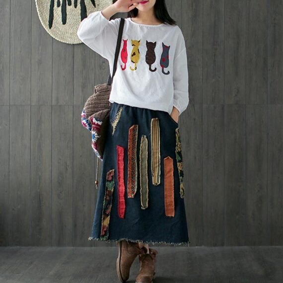 Franfreluche Patchwork Denim Skirt