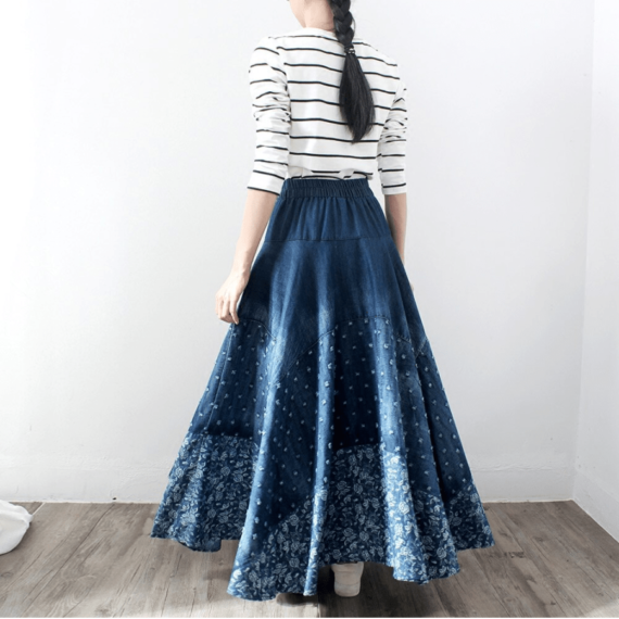 Vintage Pleated Denim Skirt - Image 4