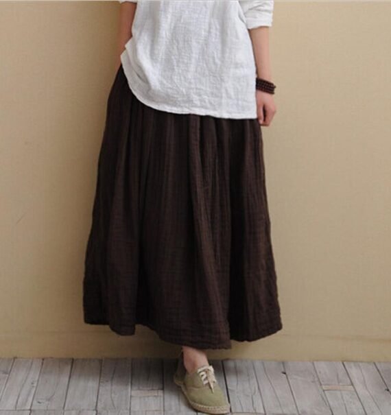 Vintage Cotton Linen Pleated Skirt - Image 4