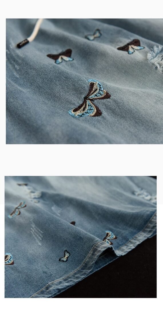 Butterfly Embroidered Vintage Denim Skirt - Image 6