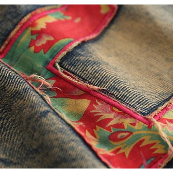 Embroidered Patchwork Denim Skirt - Image 5