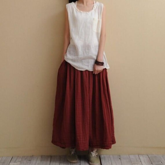 Vintage Cotton Linen Pleated Skirt - Image 2