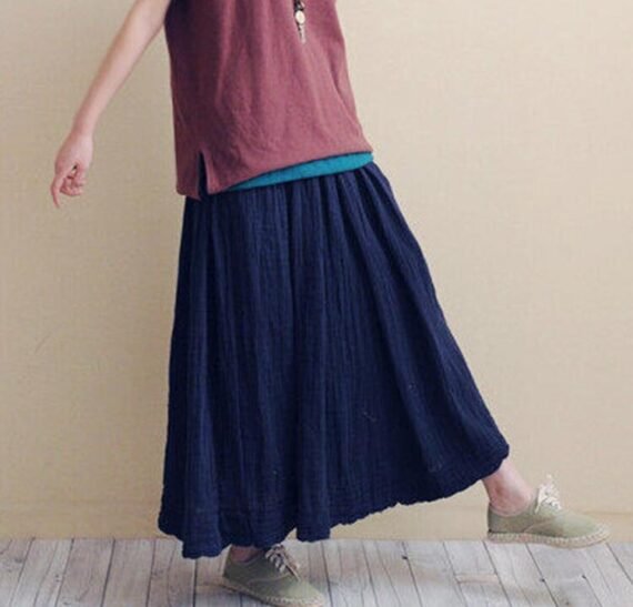 Vintage Cotton Linen Pleated Skirt - Image 3