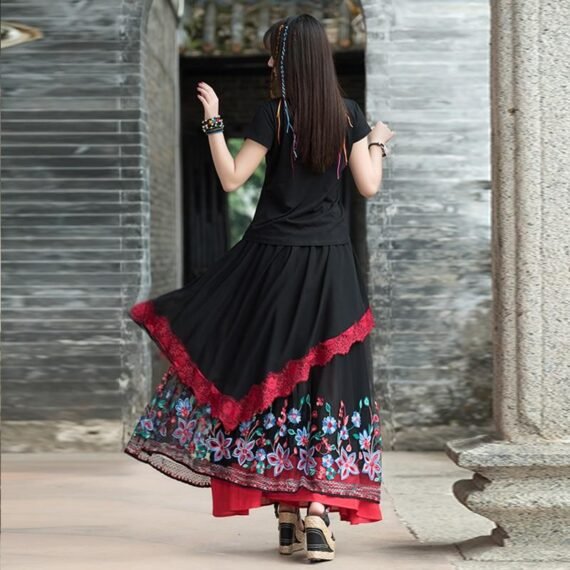 Lolita Asymmetrical Floral Maxi Skirt - Image 4