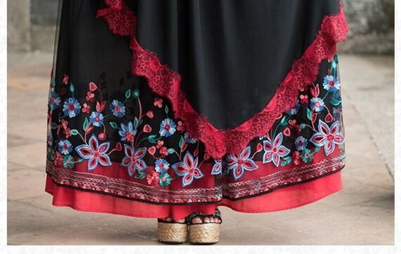 Lolita Asymmetrical Floral Maxi Skirt - Image 8