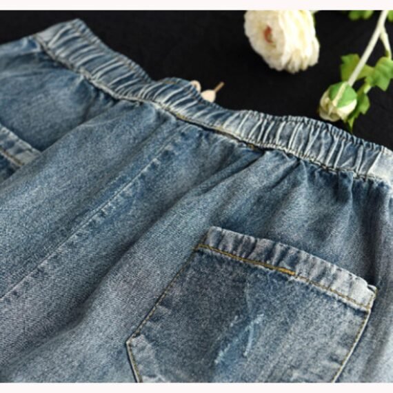 Floral Embroidered Distressed Denim Skirt - Image 4