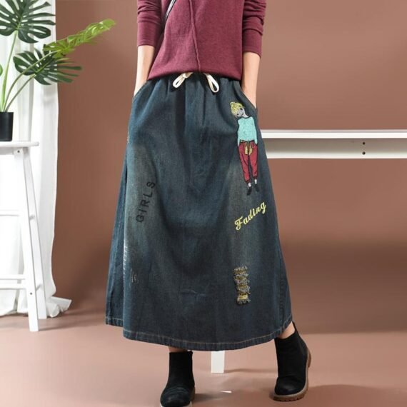 Streetstyle Cartoon Embroidered Denim Skirt - Image 6