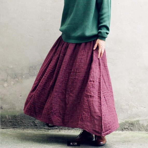 Vintage Cotton Linen Pleated Skirt - Image 8