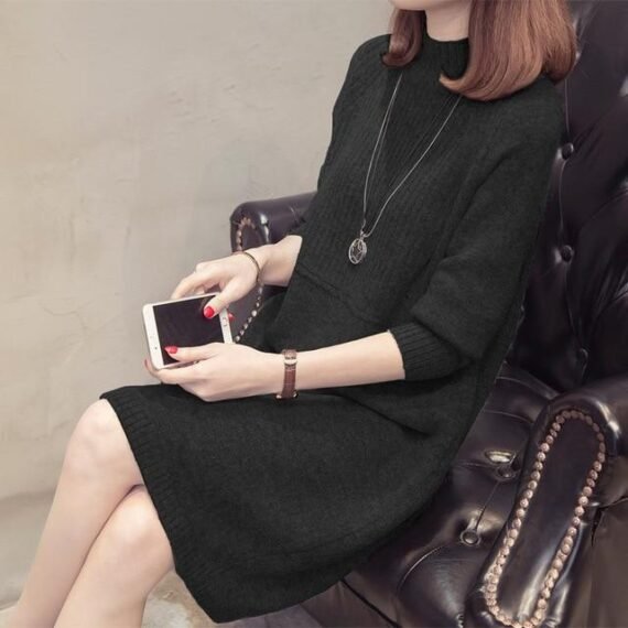 Conservative Turtleneck Sweater Dress - Image 4