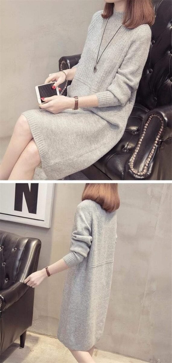 Conservative Turtleneck Sweater Dress - Image 8