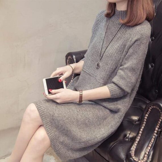 Conservative Turtleneck Sweater Dress - Image 3