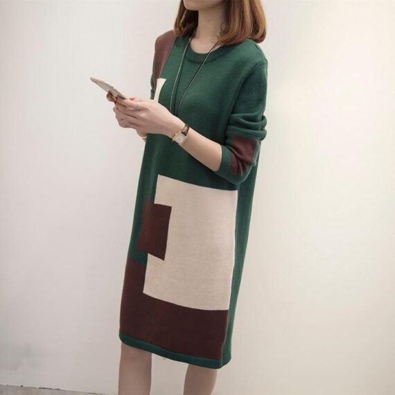 Geometric Plus Size Knitted Sweater Dress - Image 8