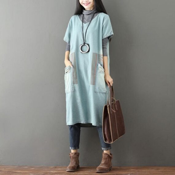 Color Block Denim T-shirt Dress - Image 3