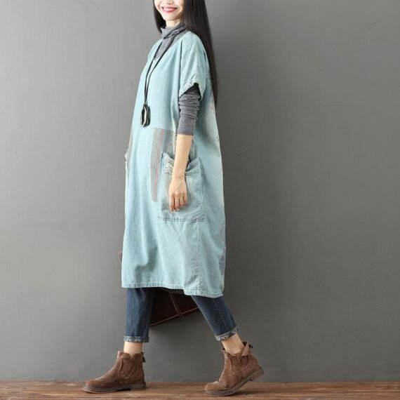 Color Block Denim T-shirt Dress - Image 4