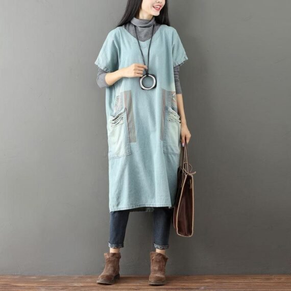 Color Block Denim T-shirt Dress