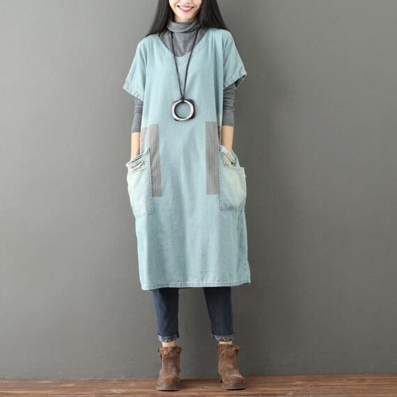 Color Block Denim T-shirt Dress - Image 2