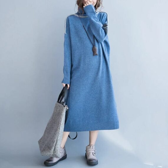 Oversized Blue Turtleneck Sweater Dress - Image 7