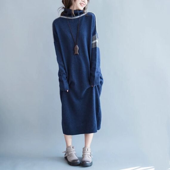 Oversized Blue Turtleneck Sweater Dress - Image 3