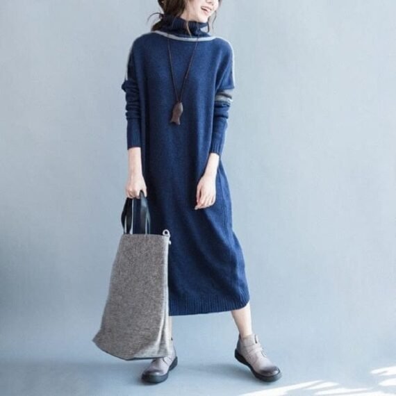 Oversized Blue Turtleneck Sweater Dress - Image 2