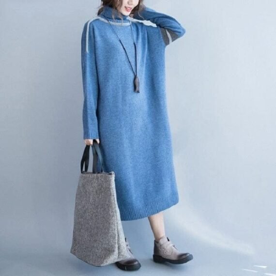 Oversized Blue Turtleneck Sweater Dress - Image 8