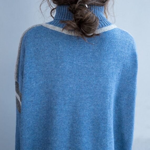 Oversized Blue Turtleneck Sweater Dress - Image 10