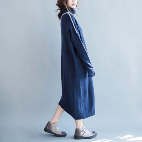 Oversized Blue Turtleneck Sweater Dress - Image 5