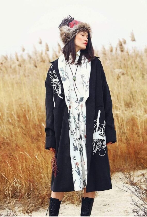 Vintage Embroidered Hooded Woolen Coat | Mandala - Image 2