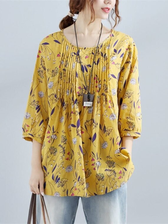 Vintage Floral Pleated Shirt - Image 5