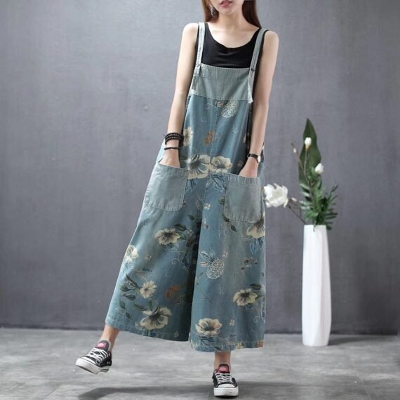 Wide Leg Loose Floral Overall - Image 9