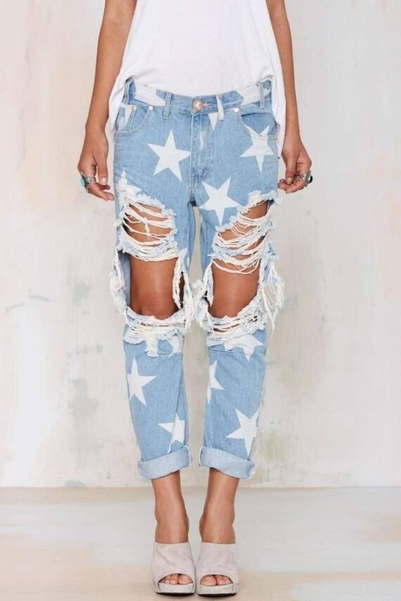 Five-pointed Star Ripped Jeans - Image 3
