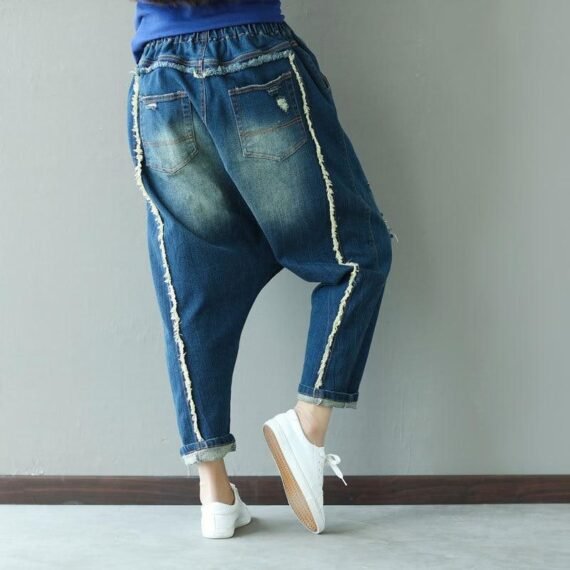 Floral Embroidered Distressed Harem Jeans - Image 3