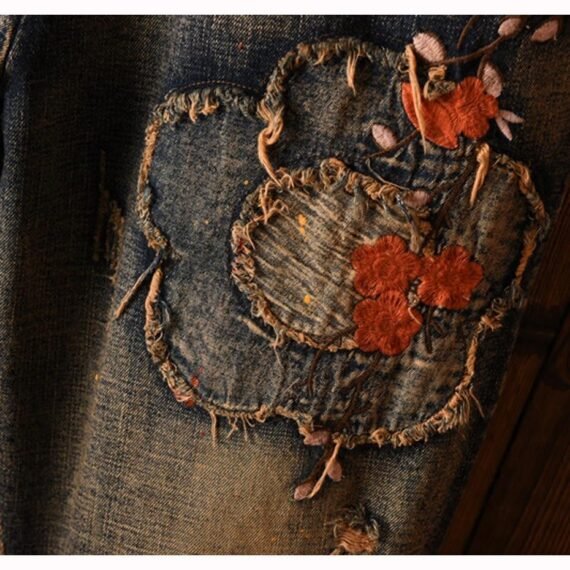 Floral Embroidered Vintage Hipster Jeans - Image 4
