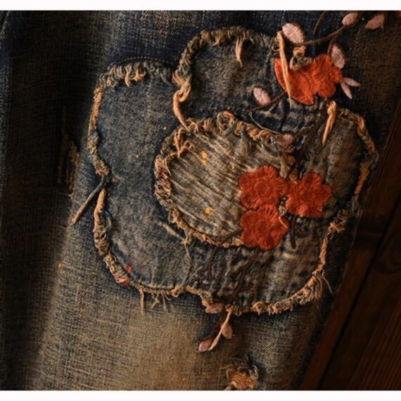 Floral Embroidered Vintage Hipster Jeans - Image 5