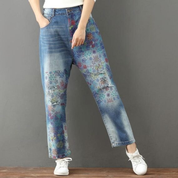 Funky Vibes Loose Floral Jeans - Image 7