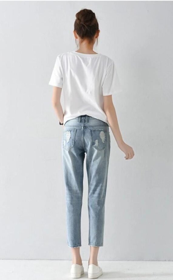 Light Wash 3/4 Distressed Jeans - Image 3