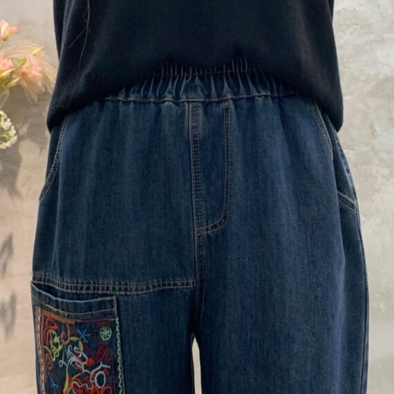 Patchwork Embroidered Loose Hipster Jeans - Image 8