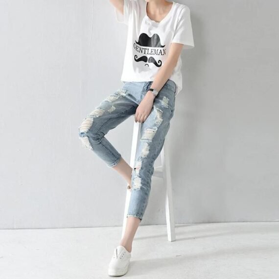 Light Wash 3/4 Distressed Jeans