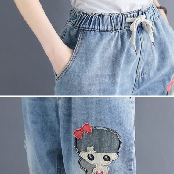 Vintage Cartoon Embroidered Boyfriend Jeans - Image 5