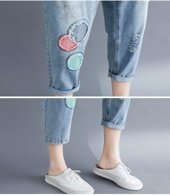 Vintage Cartoon Embroidered Boyfriend Jeans - Image 7