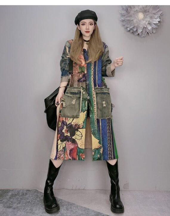 Artful Patchwork Print Button Up Cardigan - Image 3