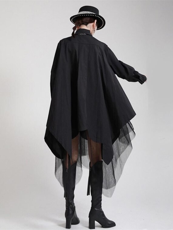 Black Irregular Hem Shirt Dress - Image 2