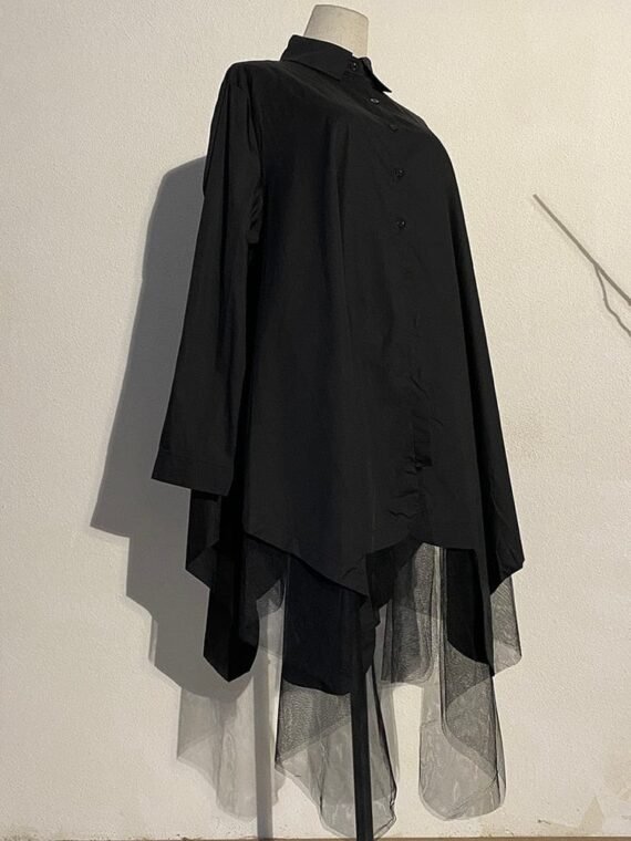 Black Irregular Hem Shirt Dress - Image 6