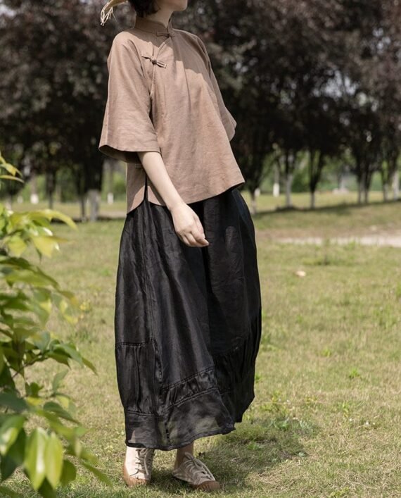 Black Linen Midi Skirt - Image 10