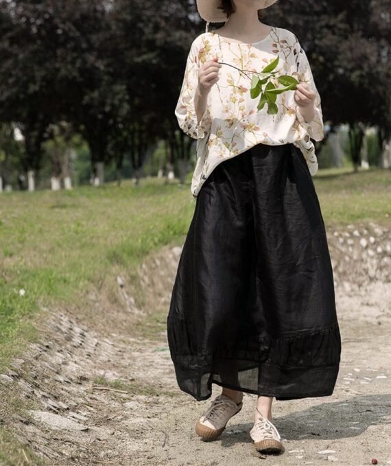 Black Linen Midi Skirt - Image 5